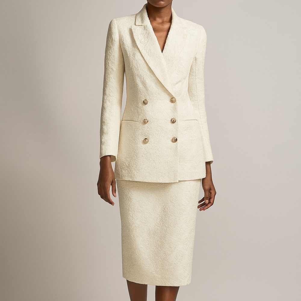 Studio Cream Lace Women's Blazer and Skirt Set